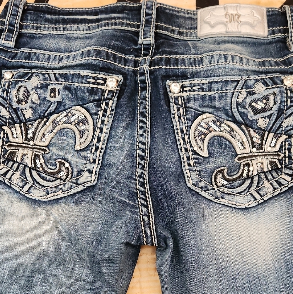 Miss Me Blue Skinny Jeans with Silver Embroidery